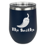 Chili Peppers Stemless Stainless Steel Wine Tumbler - Navy - Single Sided (Personalized)