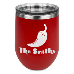 Chili Peppers Stemless Stainless Steel Wine Tumbler - Red - Double Sided (Personalized)