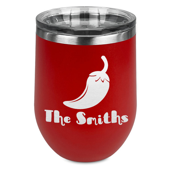 Custom Chili Peppers Stemless Stainless Steel Wine Tumbler - Red - Single Sided (Personalized)