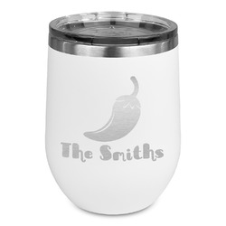 Chili Peppers Stemless Stainless Steel Wine Tumbler - White - Double Sided (Personalized)