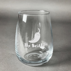 Chili Peppers Stemless Wine Glass (Single) (Personalized)
