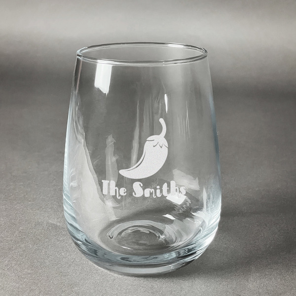 Custom Chili Peppers Stemless Wine Glass (Single) (Personalized)