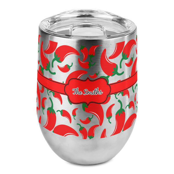 Custom Chili Peppers Stemless Wine Tumbler - Full Print (Personalized)