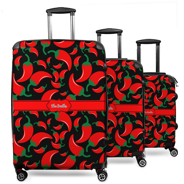 Custom Chili Peppers 3 Piece Luggage Set - 20" Carry On, 24" Medium Checked, 28" Large Checked (Personalized)