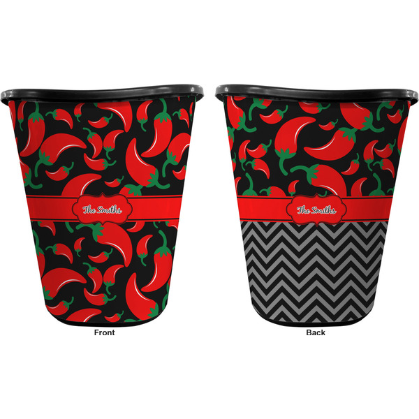 Chili Peppers Trash Can Black - Front and Back - Apvl