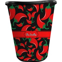 Chili Peppers Waste Basket - Single Sided (Black) (Personalized)