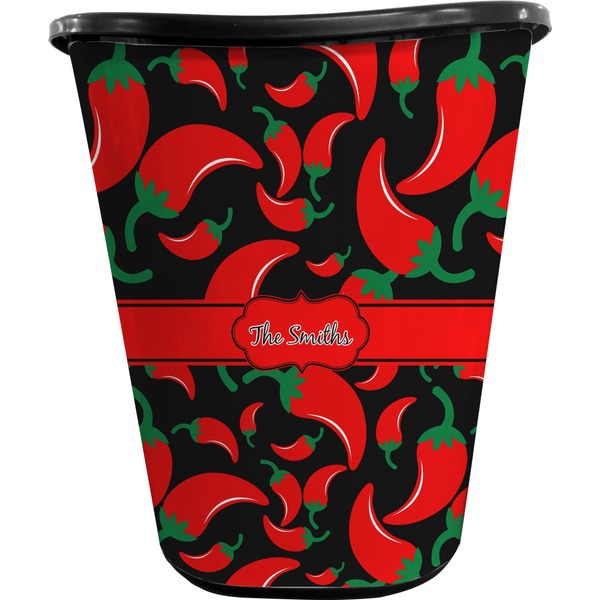 Custom Chili Peppers Waste Basket - Double Sided (Black) (Personalized)