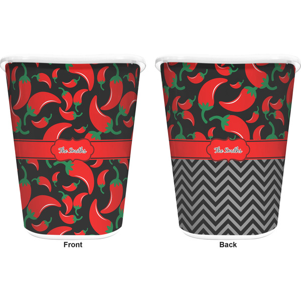 Chili Peppers Trash Can White - Front and Back - Apvl
