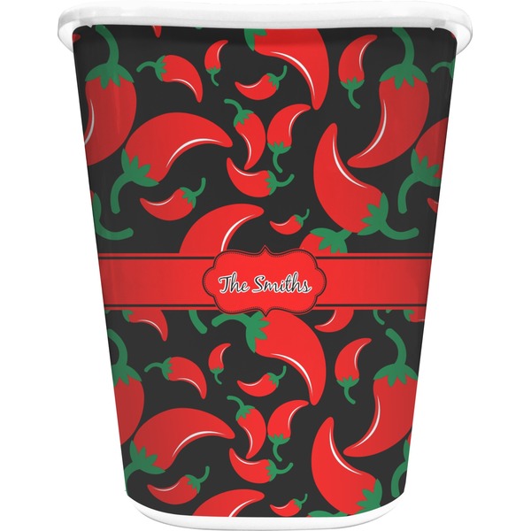 Custom Chili Peppers Waste Basket - Single Sided (White) (Personalized)
