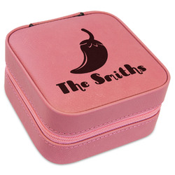 Chili Peppers Travel Jewelry Boxes - Pink Leather (Personalized)