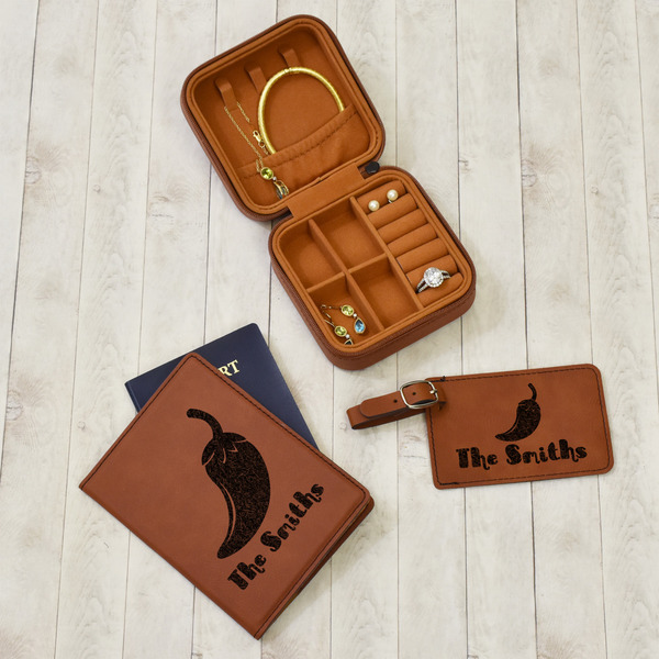 Chili Peppers Travel Jewelry Boxes - Leather - Rawhide - In Context