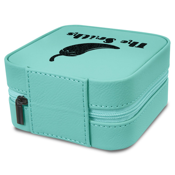 Chili Peppers Travel Jewelry Boxes - Leather - Teal - View from Rear