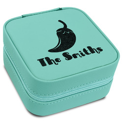 Chili Peppers Travel Jewelry Box - Teal Leather (Personalized)