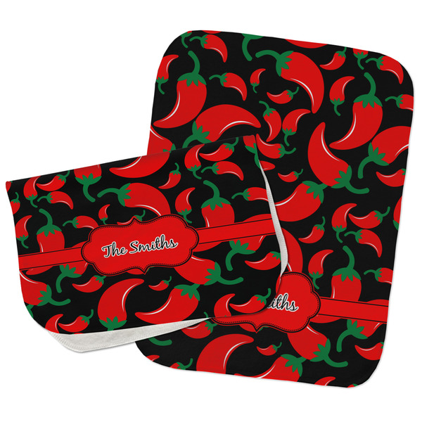 Custom Chili Peppers Burp Cloths - Fleece - Set of 2 w/ Name or Text