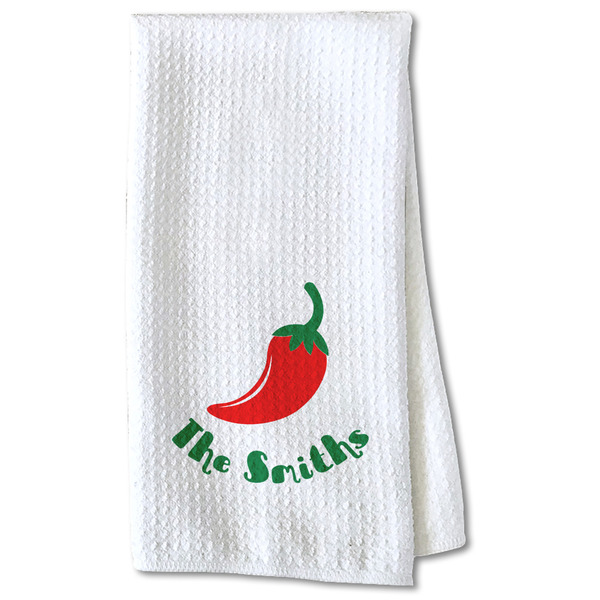 Custom Chili Peppers Kitchen Towel - Waffle Weave - Partial Print (Personalized)