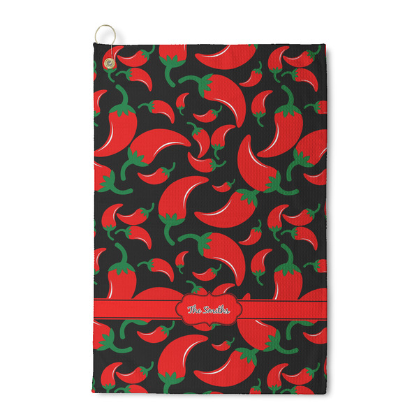 Custom Chili Peppers Waffle Weave Golf Towel (Personalized)