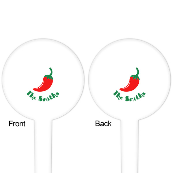 Chili Peppers White Plastic 4" Food Pick - Round - Double Sided - Front & Back