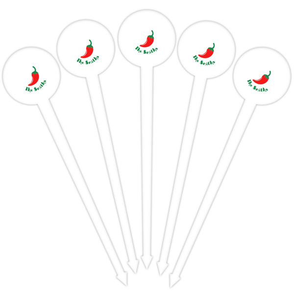 Chili Peppers White Plastic 4" Food Pick - Round - Fan View