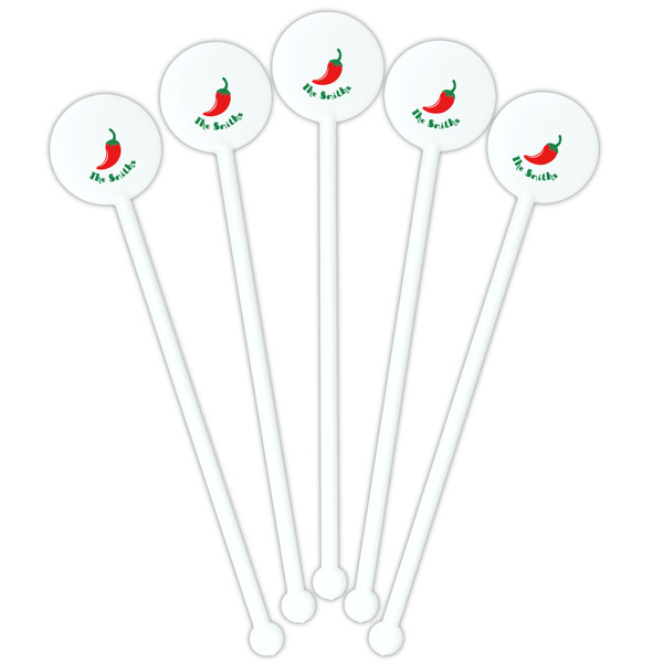 Chili Peppers White Plastic 5.5" Stir Stick - Fan View