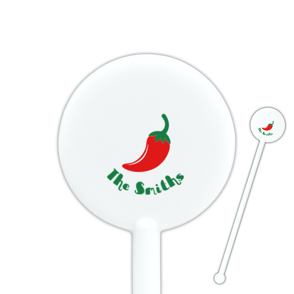 Custom Chili Peppers 5.5" Round Plastic Stir Sticks - White - Double Sided (Personalized)