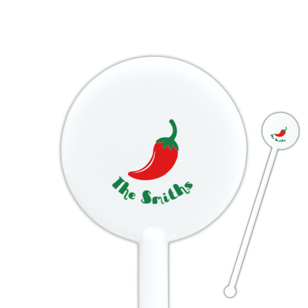 Custom Chili Peppers 5.5" Round Plastic Stir Sticks - White - Single Sided (Personalized)