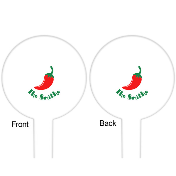 Chili Peppers White Plastic 6" Food Pick - Round - Double Sided - Front & Back