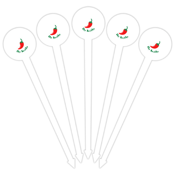 Chili Peppers White Plastic 6" Food Pick - Round - Fan View