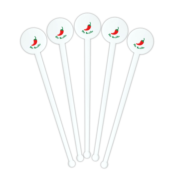 Chili Peppers White Plastic 7" Stir Stick - Round - Fan View
