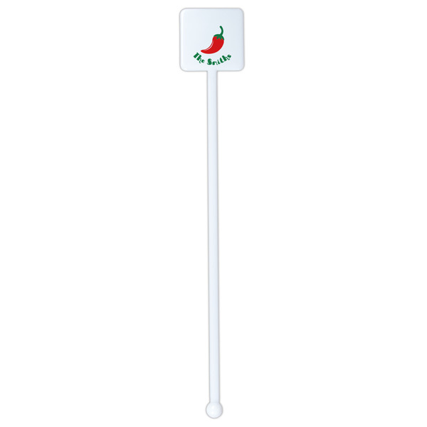 Chili Peppers White Plastic Stir Stick - Single Sided - Square - Single Stick