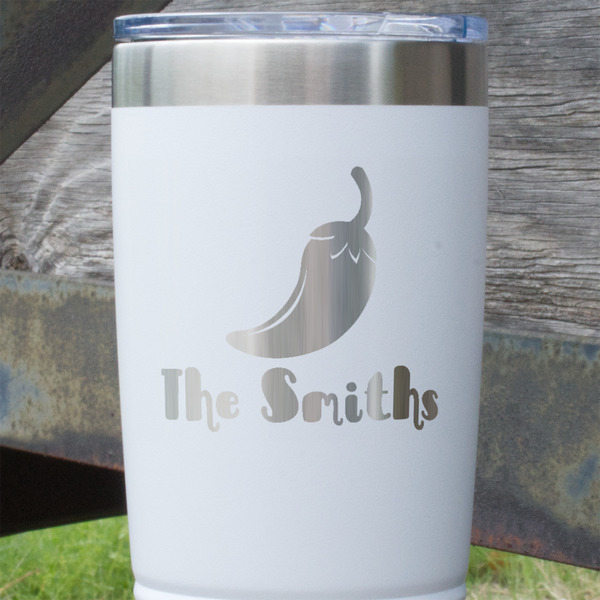 Chili Peppers White Polar Camel Tumbler - 20oz - Close Up