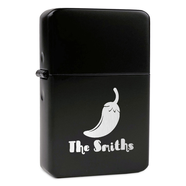 Custom Chili Peppers Windproof Lighter - Black - Single Sided & Lid Engraved (Personalized)