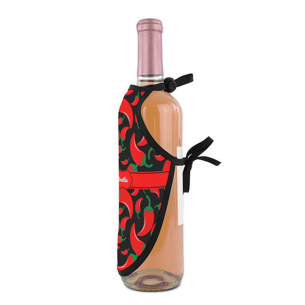 Chili Peppers Wine Bottle Apron - DETAIL WITH CLIP ON NECK