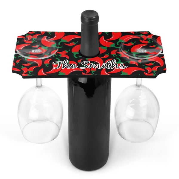 Custom Chili Peppers Wine Bottle & Glass Holder (Personalized)