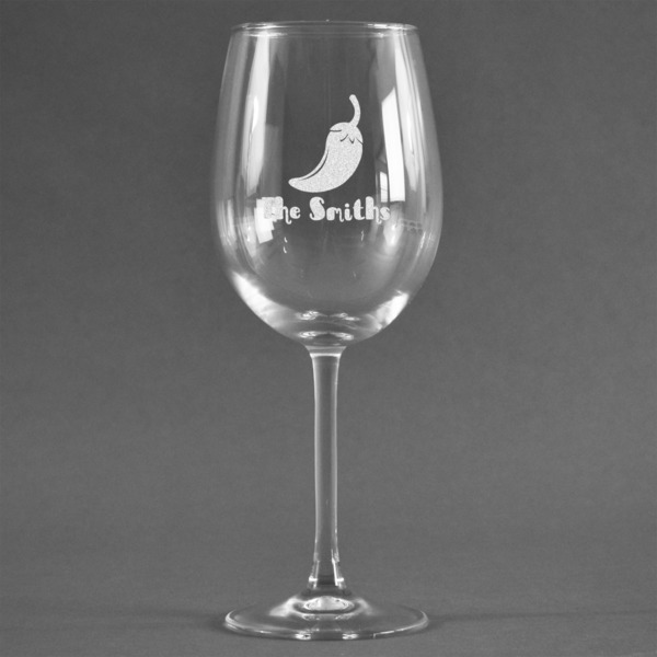 Custom Chili Peppers Wine Glass - Engraved (Personalized)