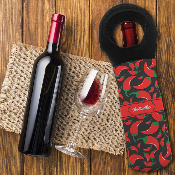 Chili Peppers Wine Tote Bag - FLATLAY