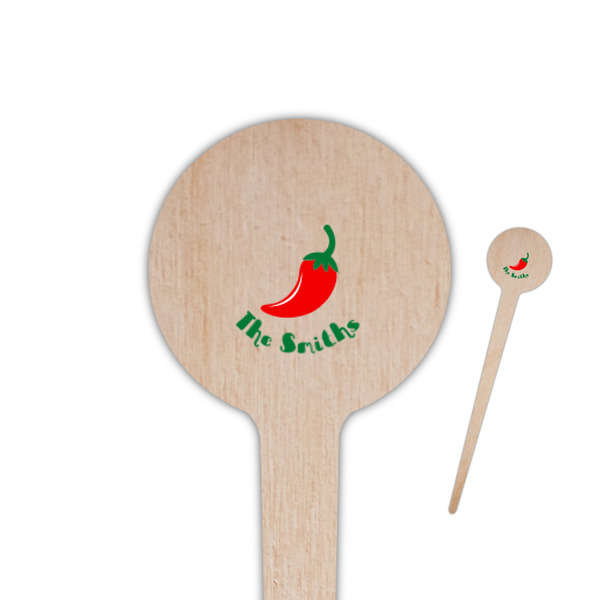 Custom Chili Peppers 4" Round Wooden Food Picks - Single Sided (Personalized)