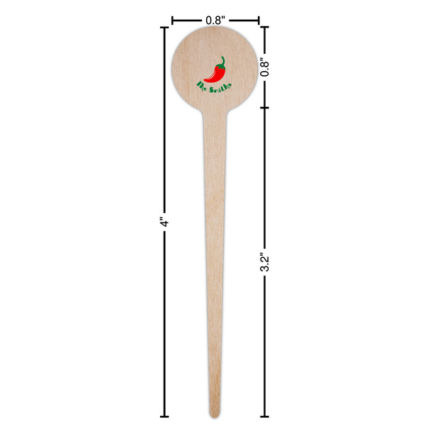 Chili Peppers Wooden 4" Food Pick - Round - Dimensions