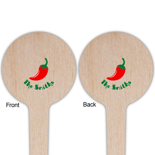 Chili Peppers Wooden 4" Food Pick - Round - Double Sided - Front & Back