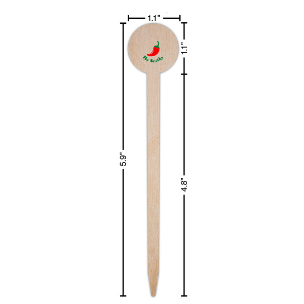 Chili Peppers Wooden 6" Food Pick - Round - Dimensions