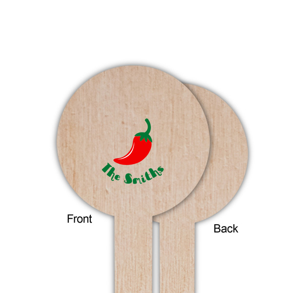 Chili Peppers Wooden 6" Food Pick - Round - Single Sided - Front & Back