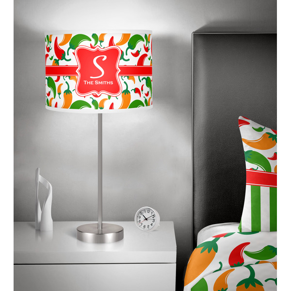 Colored Peppers 13 inch drum lamp shade - in room