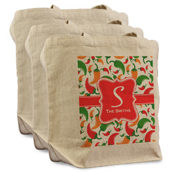 Colored Peppers Reusable Cotton Grocery Bags - Set of 3 (Personalized)