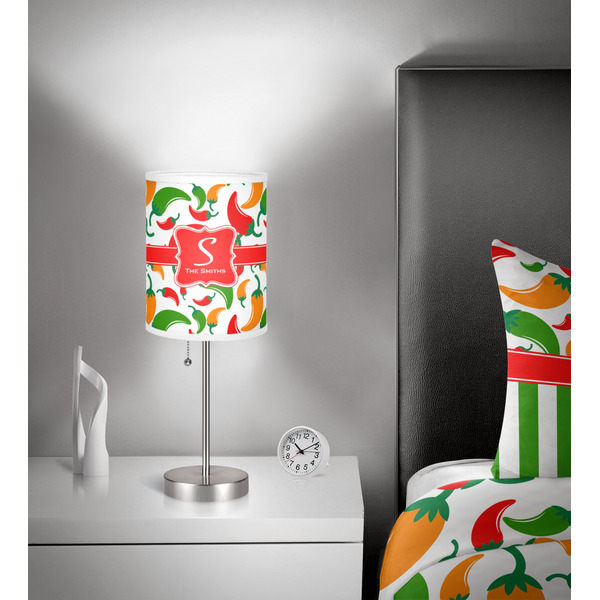Colored Peppers 7 inch drum lamp shade - in room