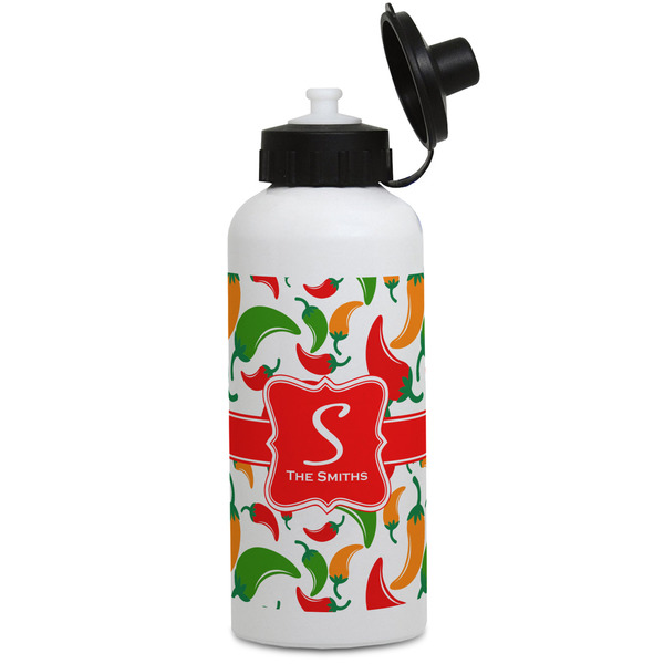 Custom Colored Peppers Water Bottles - Aluminum - 20 oz - White (Personalized)