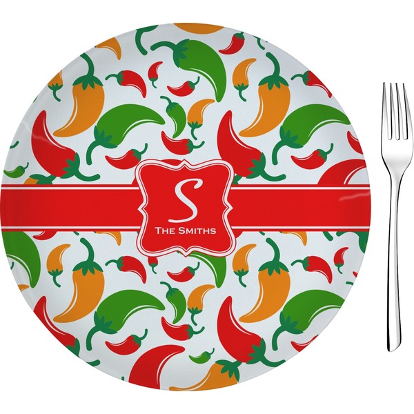 Custom Colored Peppers 8" Glass Appetizer / Dessert Plates - Single or Set (Personalized)