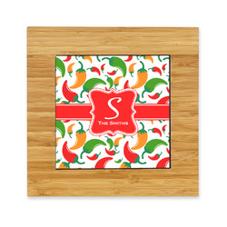 Colored Peppers Bamboo Trivet with Ceramic Tile Insert (Personalized)