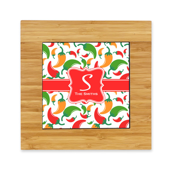 Custom Colored Peppers Bamboo Trivet with Ceramic Tile Insert (Personalized)