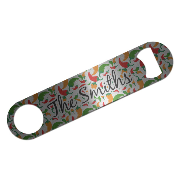 Custom Colored Peppers Bar Bottle Opener - Silver w/ Name and Initial