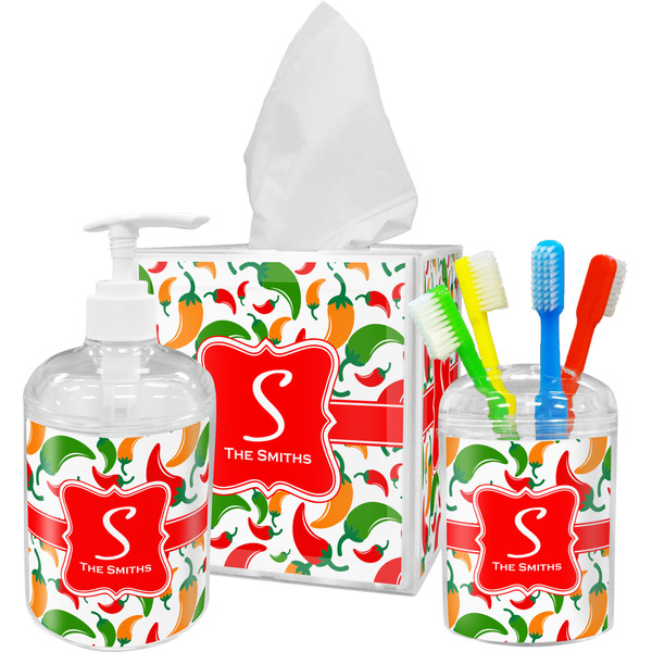 Colored Peppers Bathroom Accessories Set (Personalized)