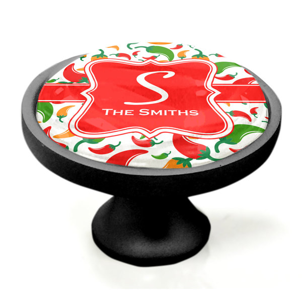 Colored Peppers Black Custom Cabinet Knob (Side)